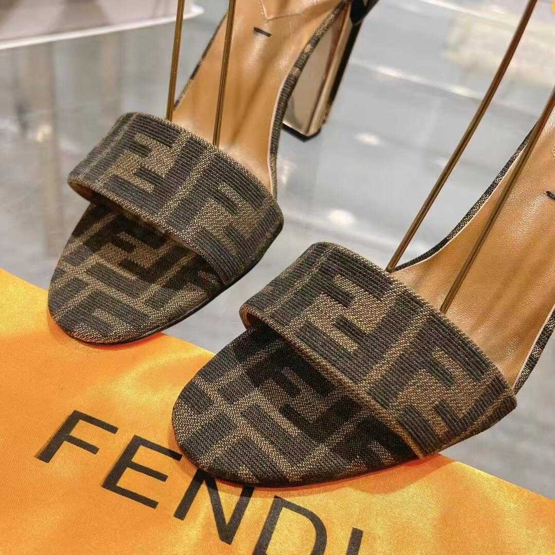 Fendi Delfina Brown Fabric High-heeled Sandals - EUR FASHION