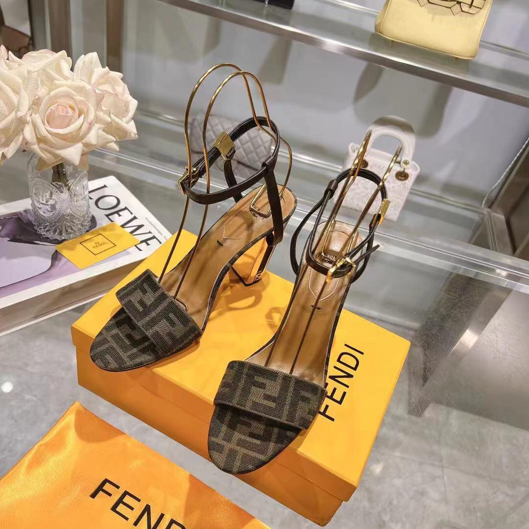 Fendi Delfina Brown Fabric High-heeled Sandals - EUR FASHION