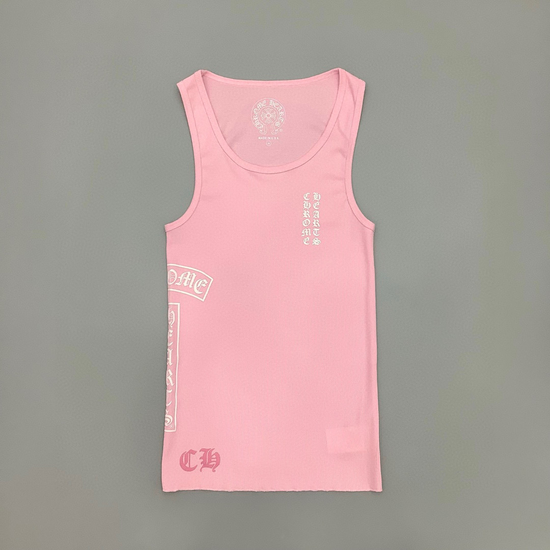 Chrome Hearts Pink Vertical Logo Tank Top - EUR FASHION