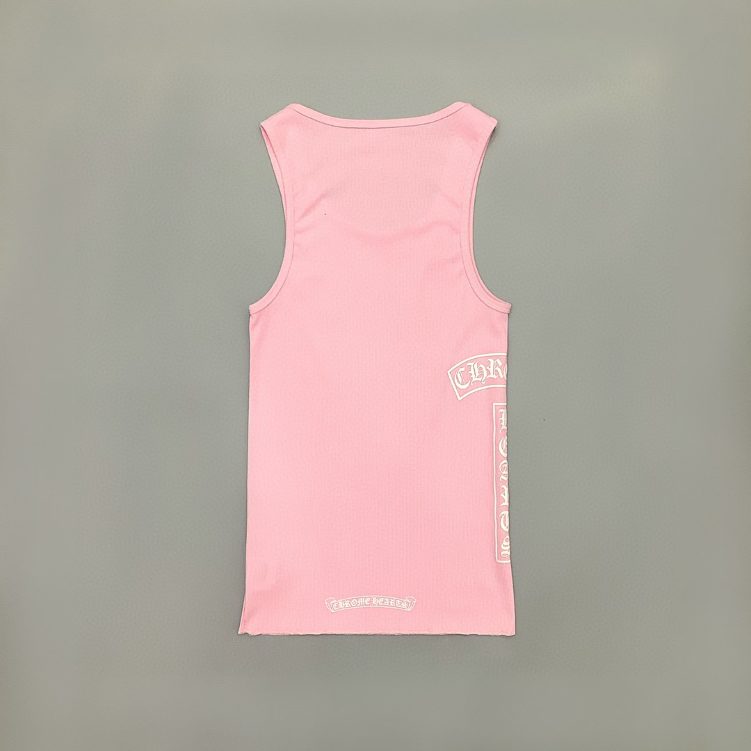 Chrome Hearts Pink Vertical Logo Tank Top - EUR FASHION