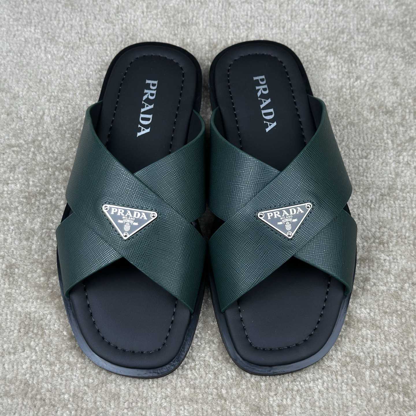 Prada Crisscross Leather Slides - EUR FASHION