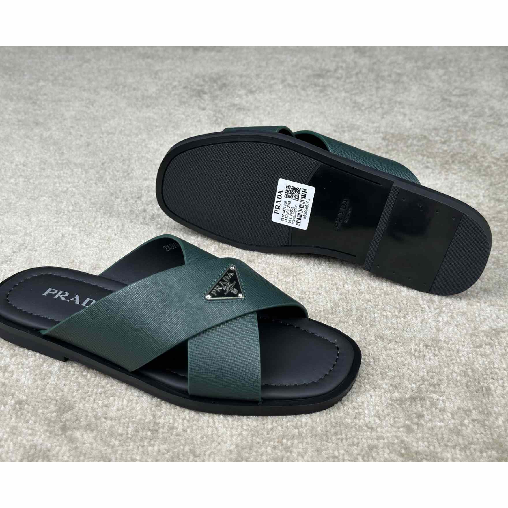 Prada Crisscross Leather Slides - EUR FASHION