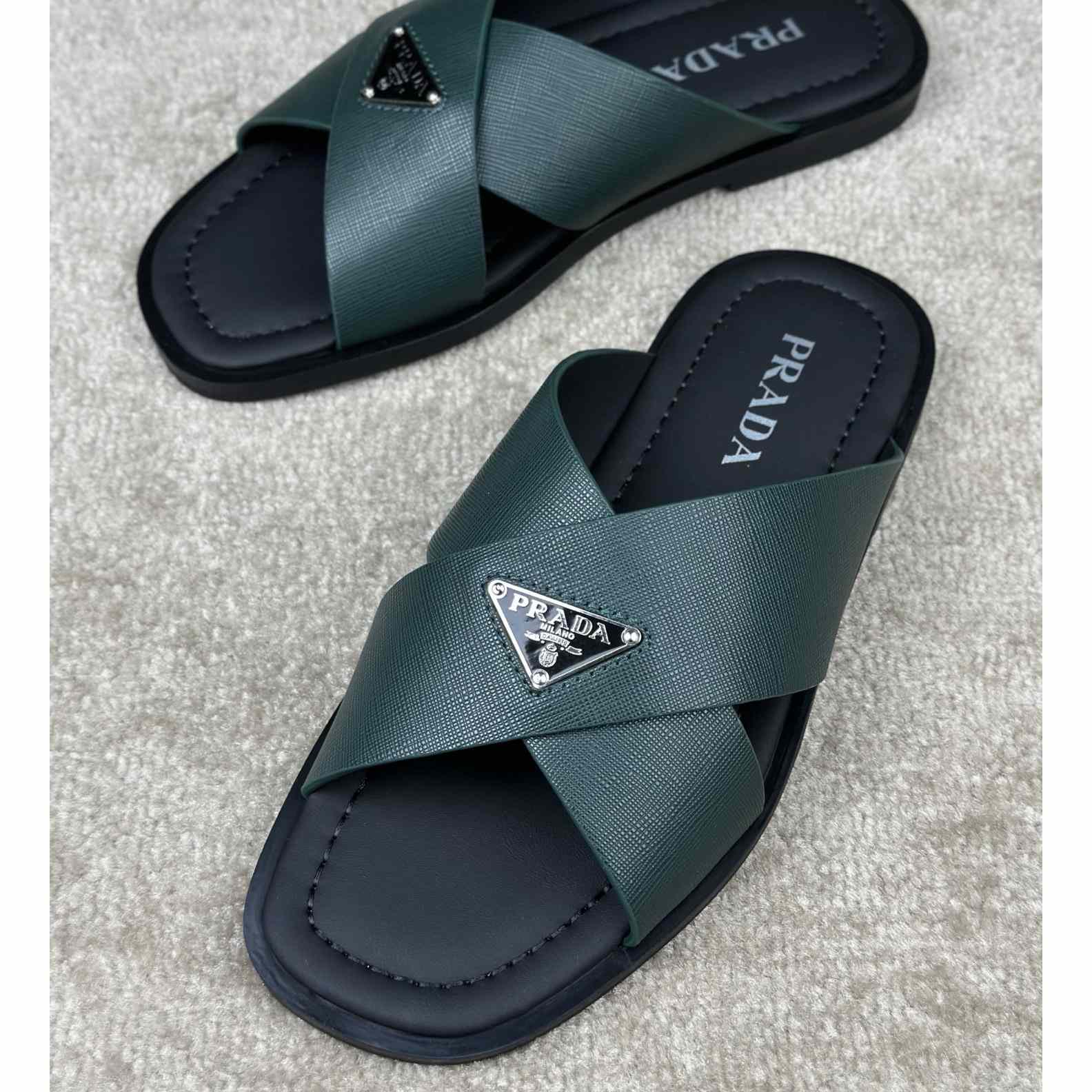 Prada Crisscross Leather Slides - EUR FASHION
