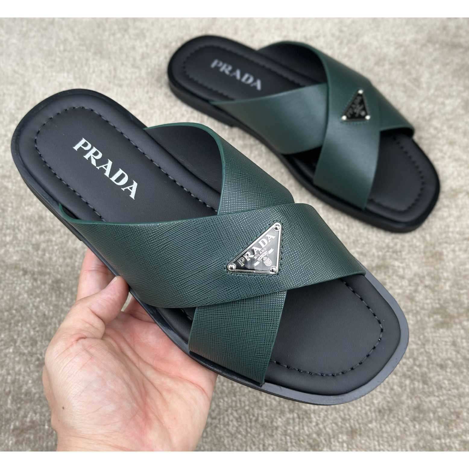 Prada Crisscross Leather Slides - EUR FASHION