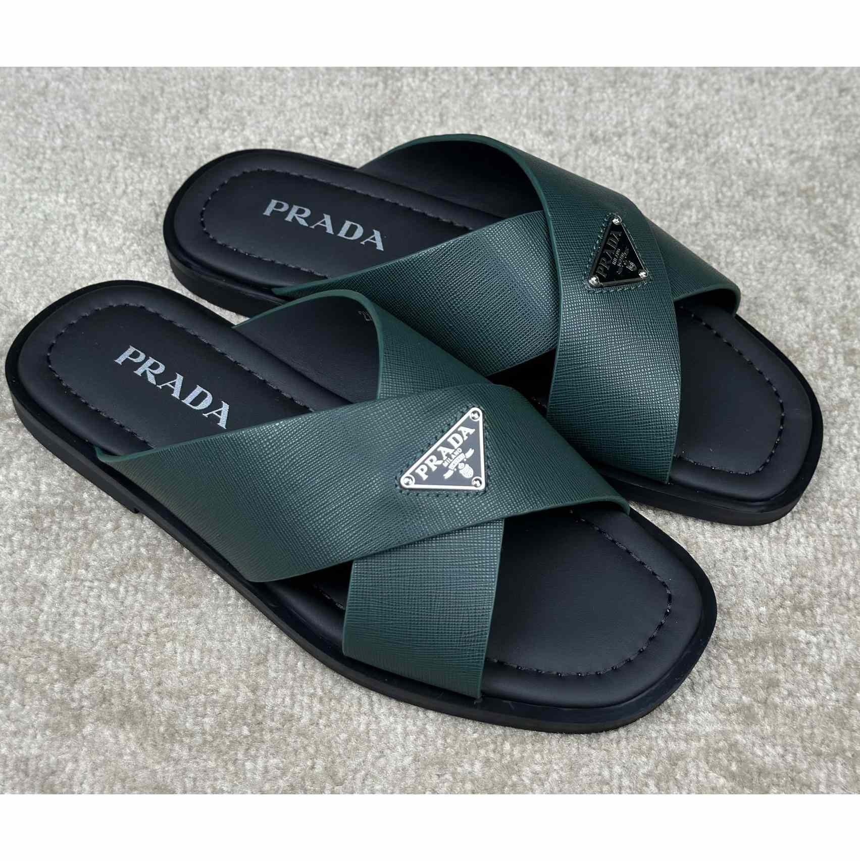 Prada Crisscross Leather Slides - EUR FASHION