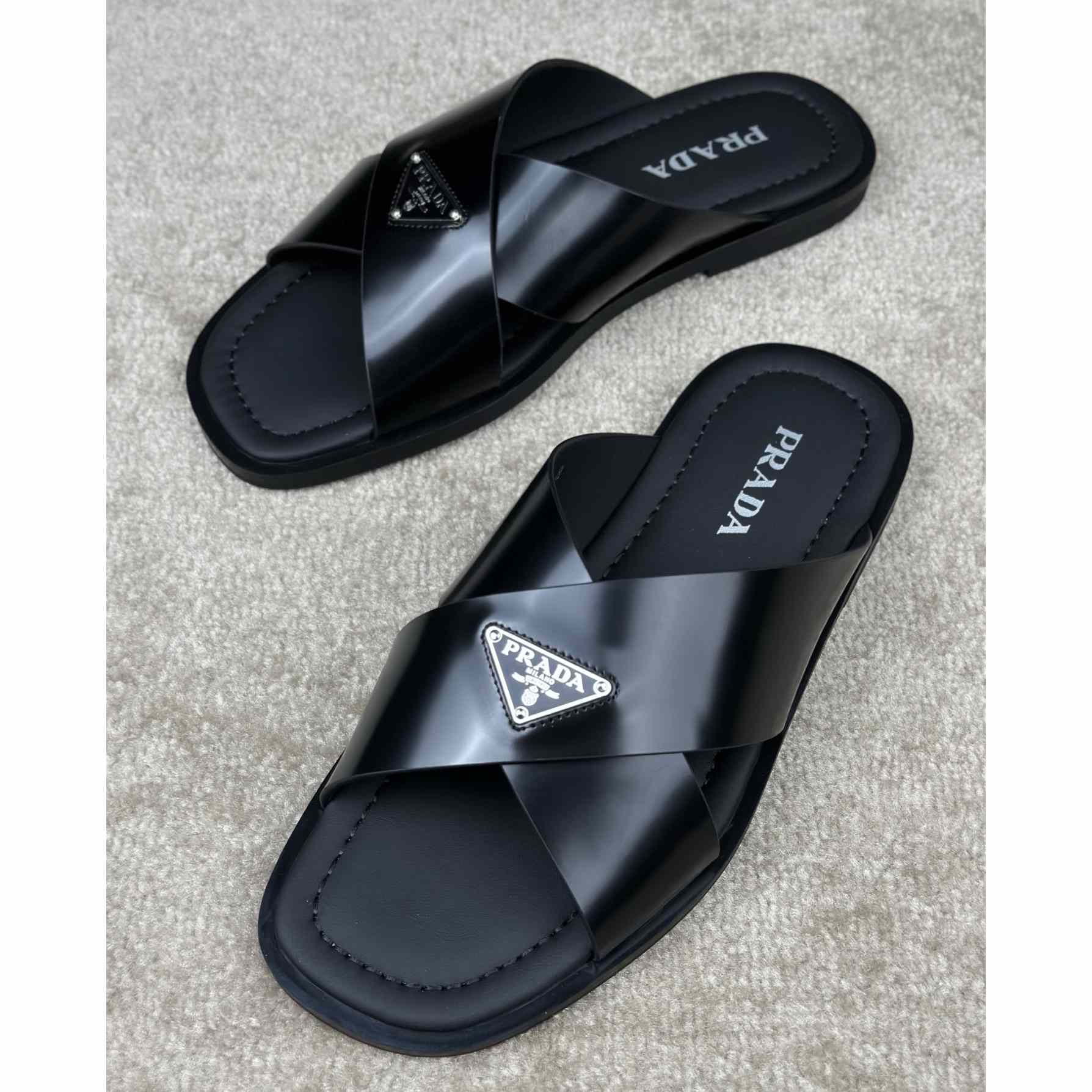 Prada Crisscross Leather Slides - EUR FASHION