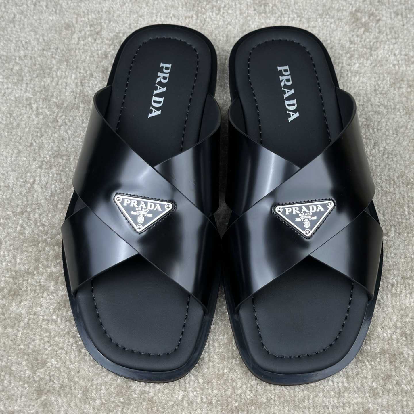 Prada Crisscross Leather Slides - EUR FASHION