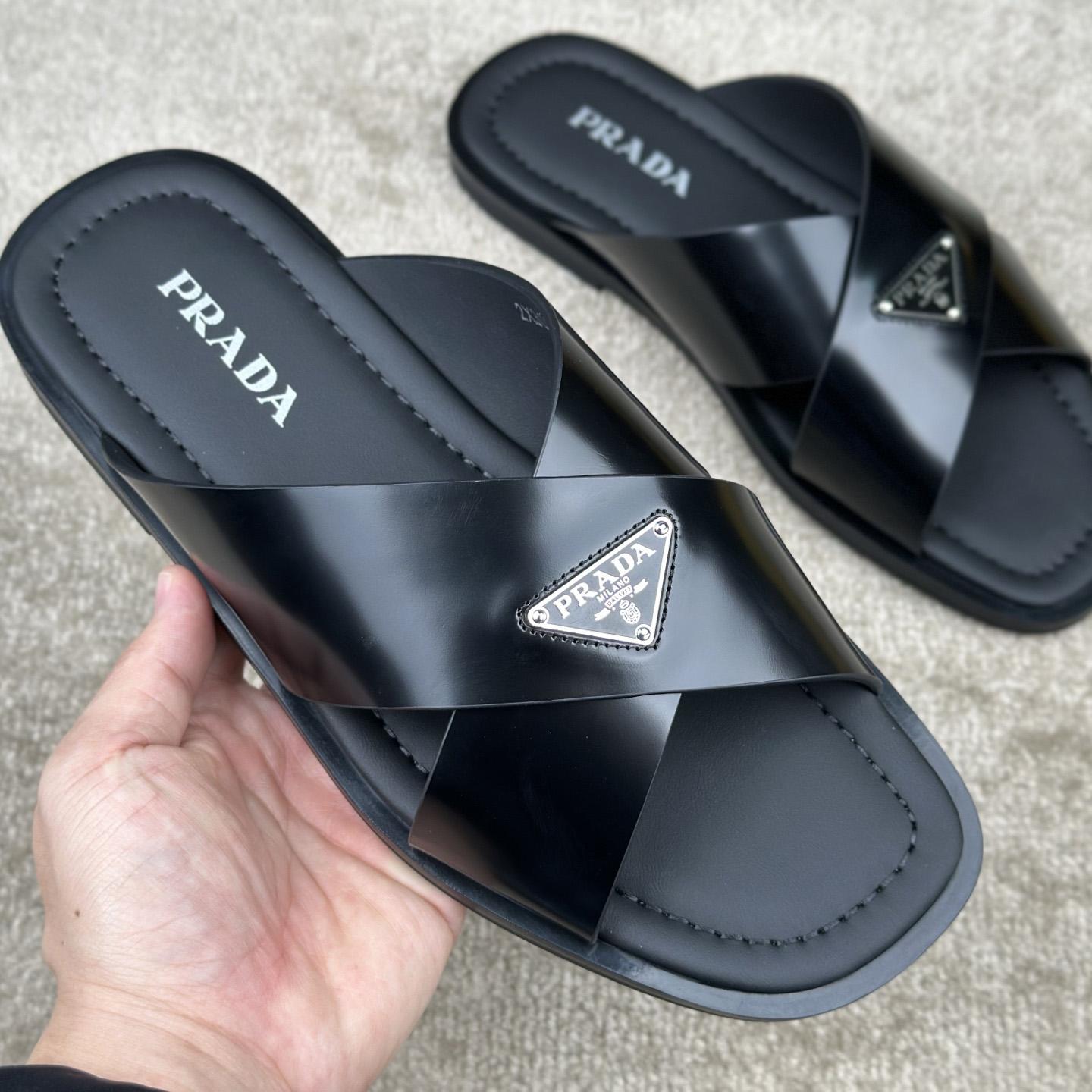 Prada Crisscross Leather Slides - EUR FASHION