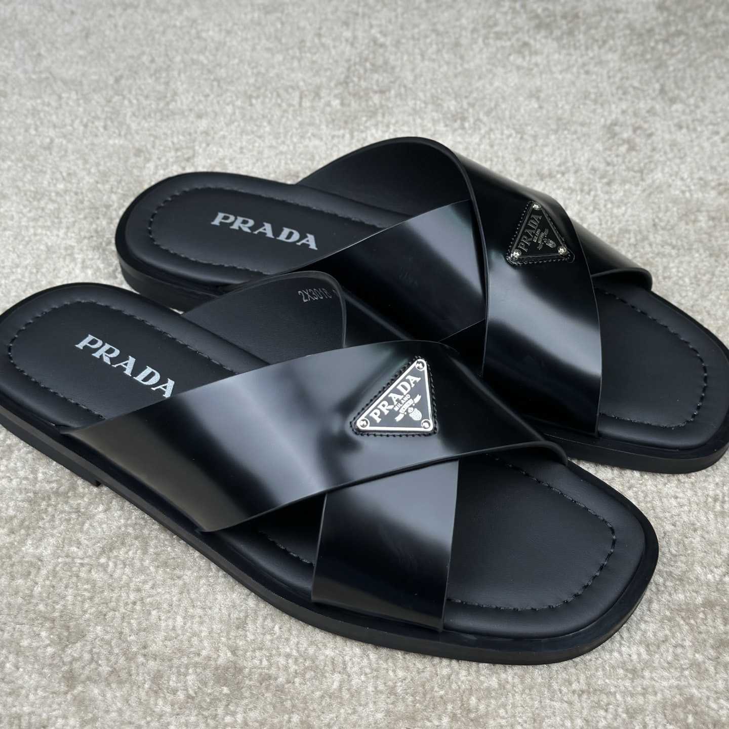 Prada Crisscross Leather Slides - EUR FASHION