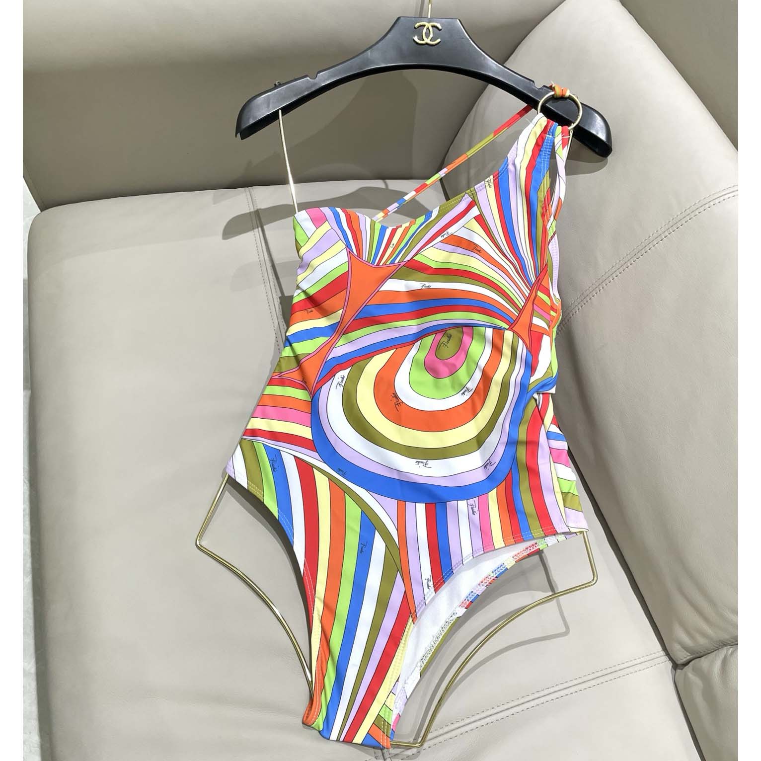 Pucci One-shoulder Embellished Printed Swimsuit  - EUR FASHION