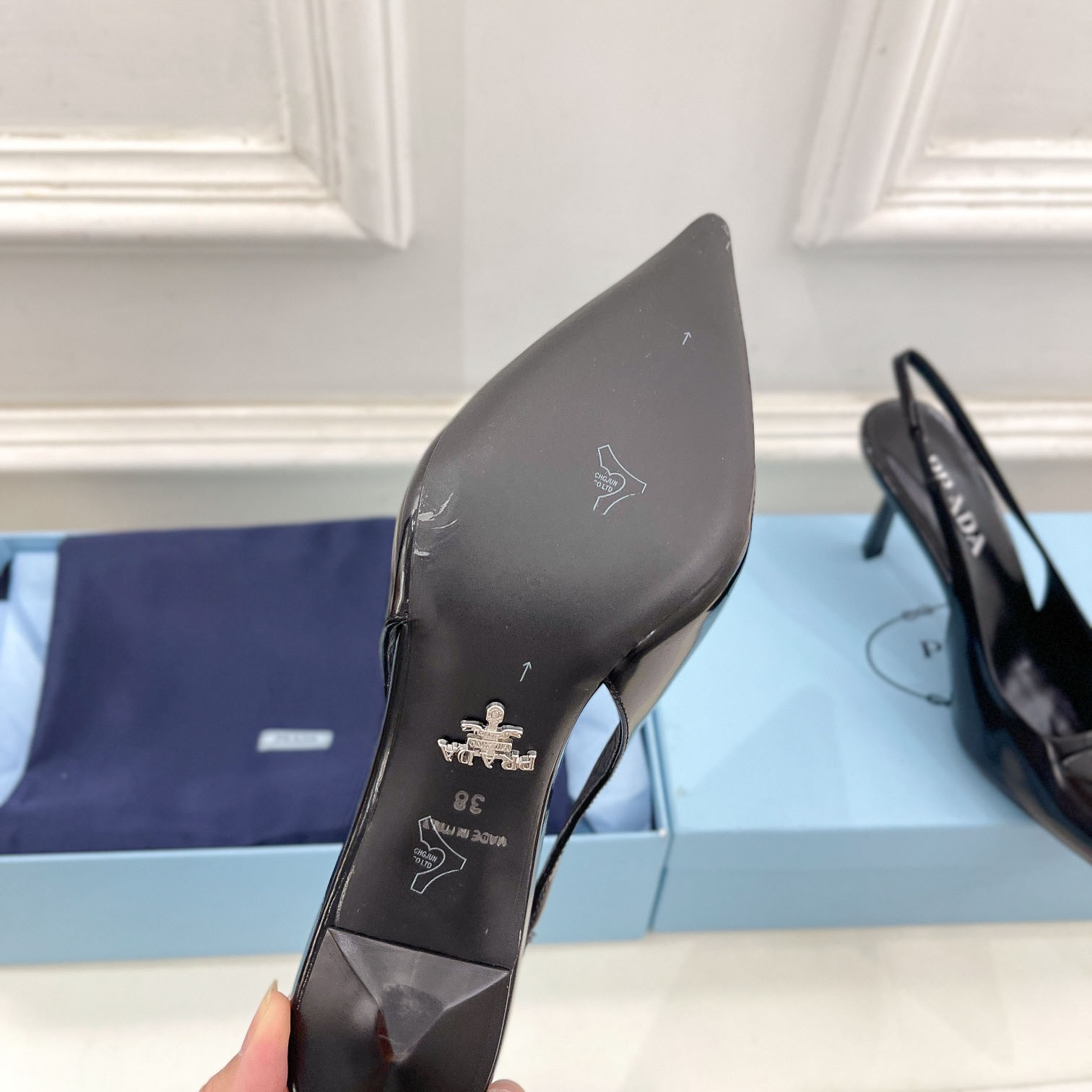 Prada Black Brushed Leather Slingback Pumps  75mm - EUR FASHION