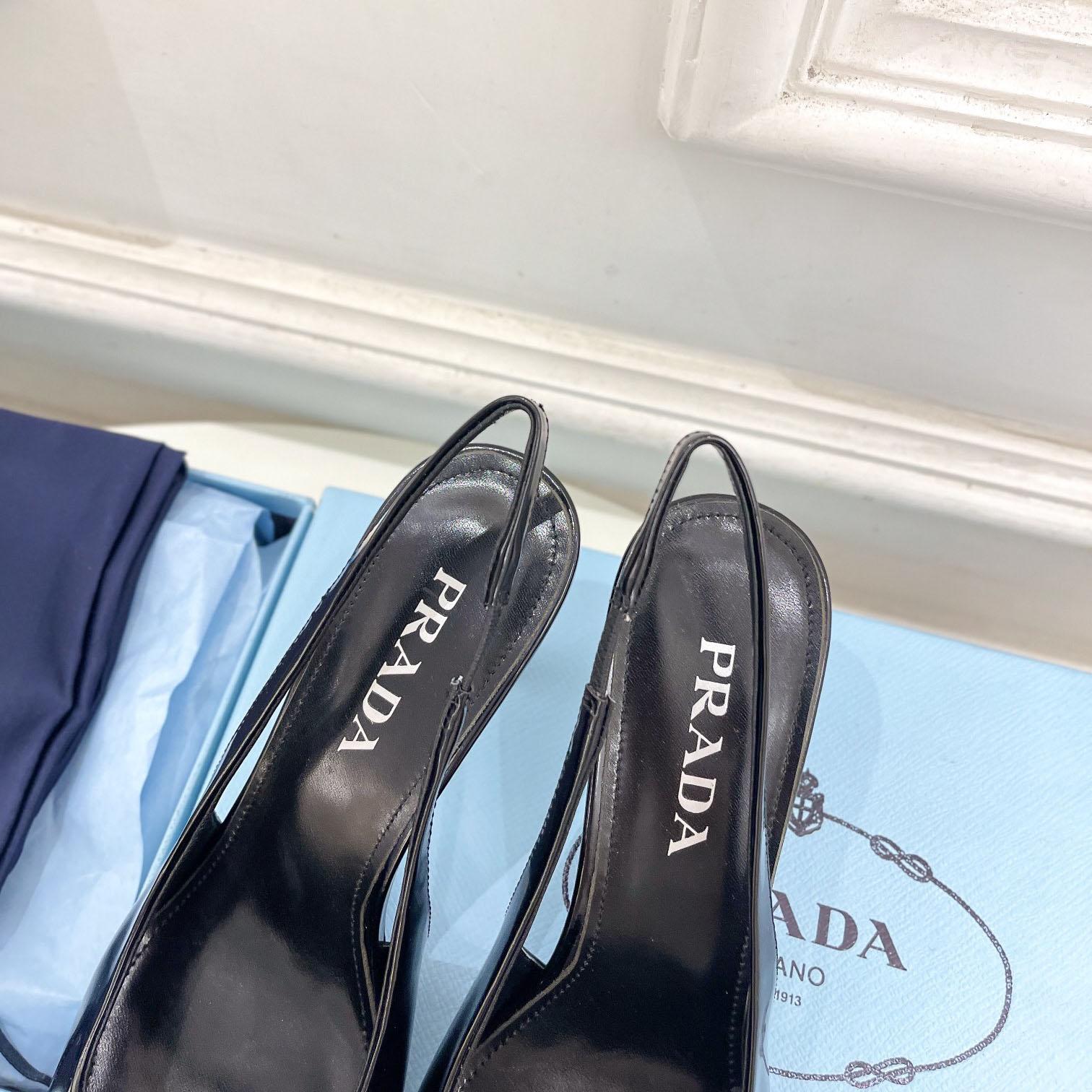 Prada Black Brushed Leather Slingback Pumps  75mm - EUR FASHION