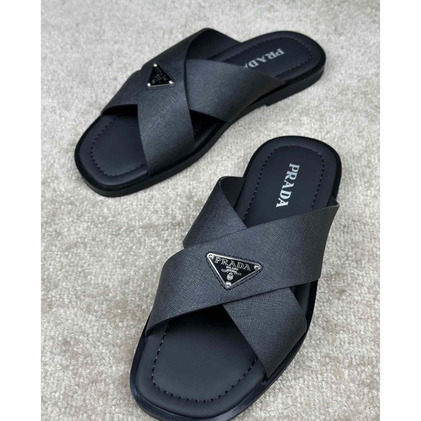 Prada Crisscross Leather Slides - EUR FASHION