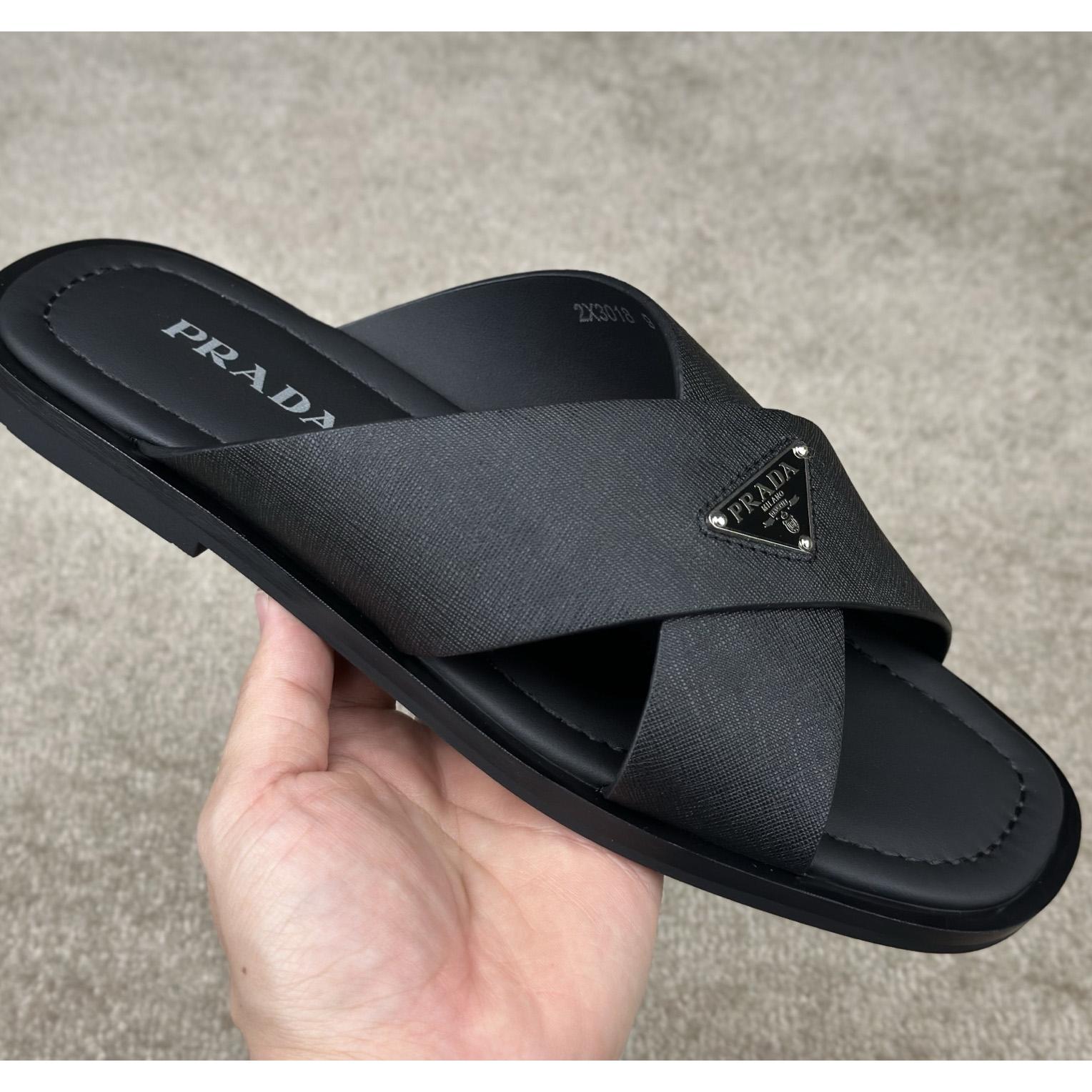 Prada Crisscross Leather Slides - EUR FASHION