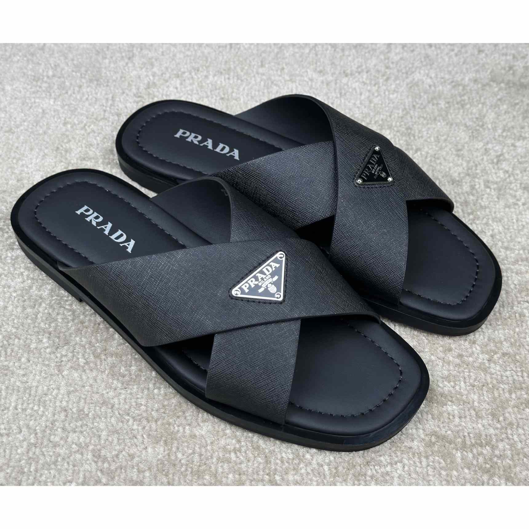 Prada Crisscross Leather Slides - EUR FASHION