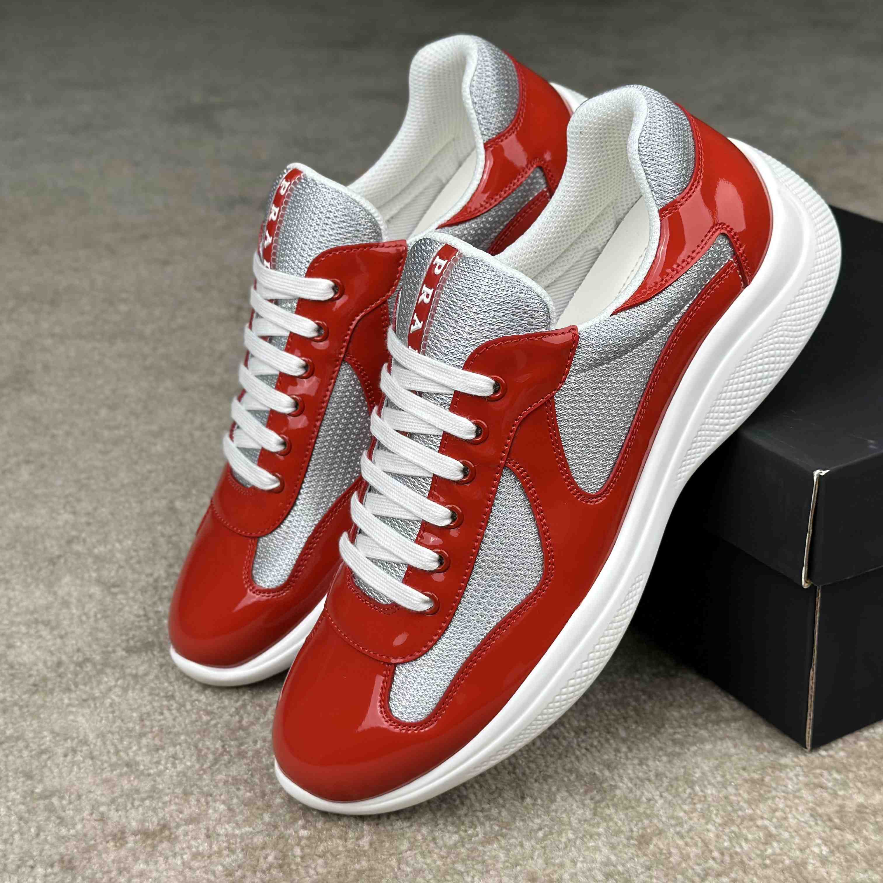 Prada Patent Leather And Technical Fabric Prada America's Cup Sneakers - EUR FASHION