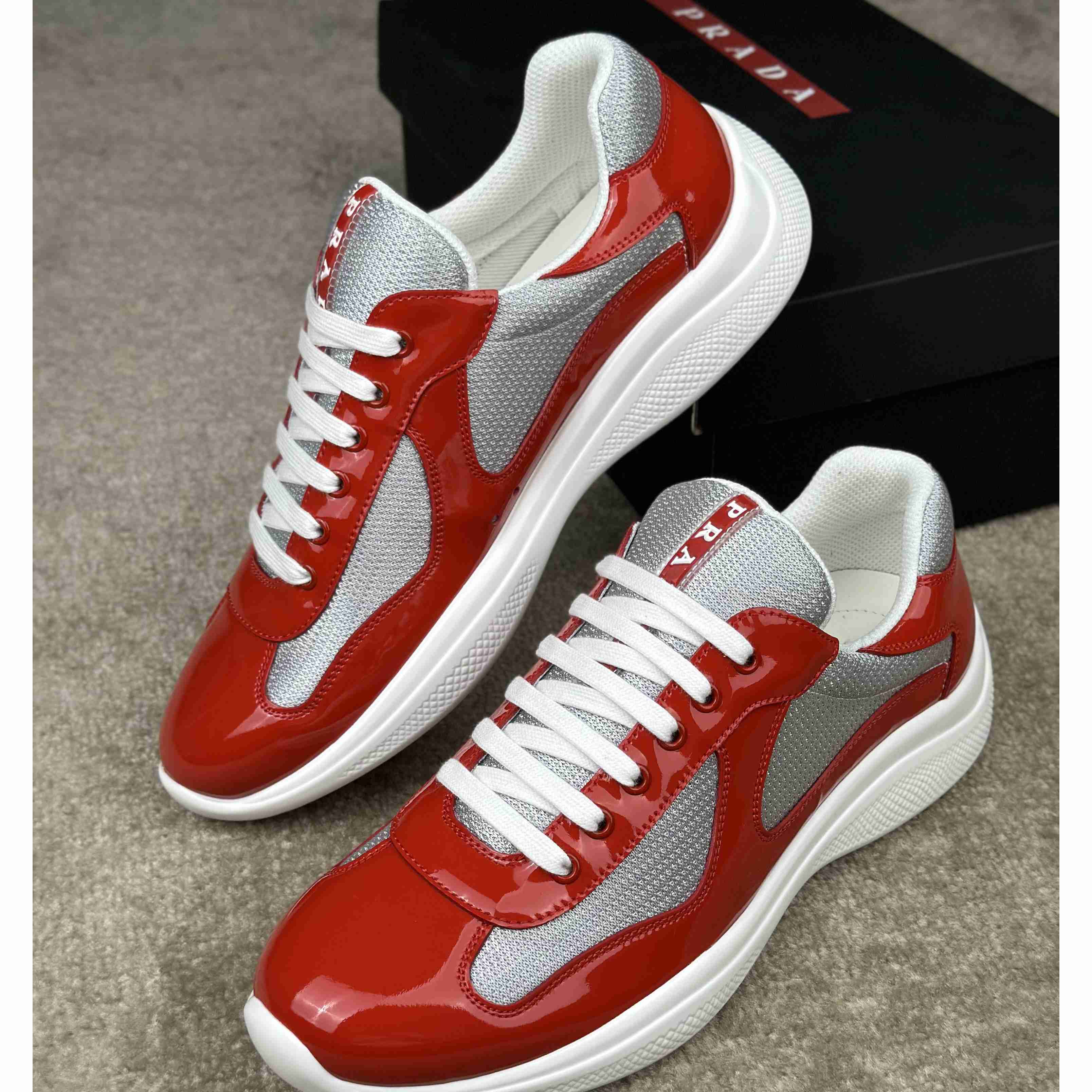 Prada Patent Leather And Technical Fabric Prada America's Cup Sneakers - EUR FASHION