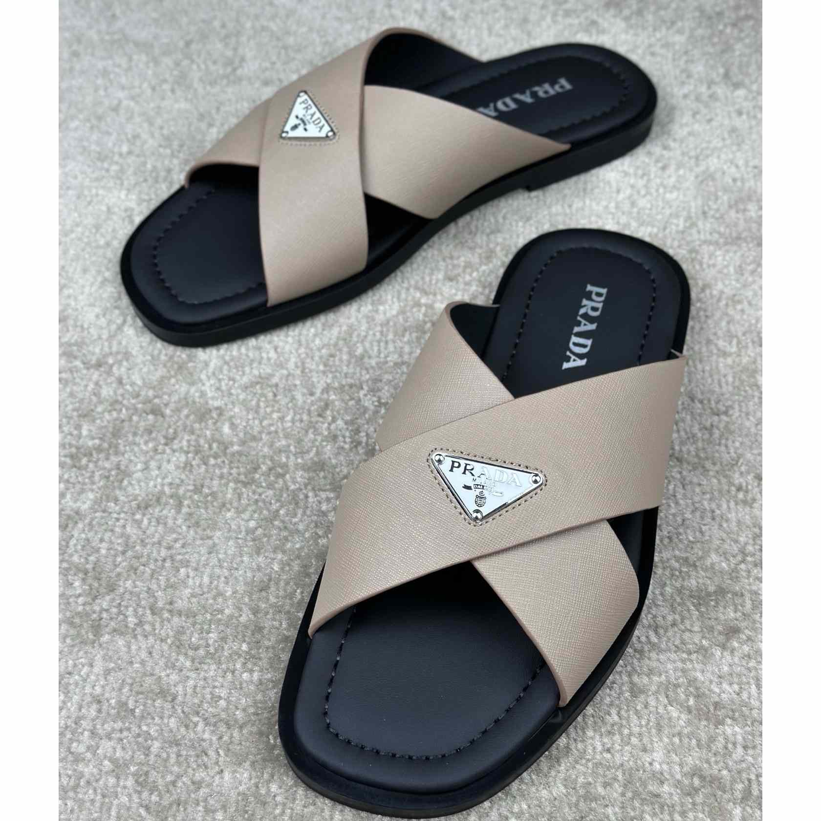 Prada Crisscross Leather Slides - EUR FASHION