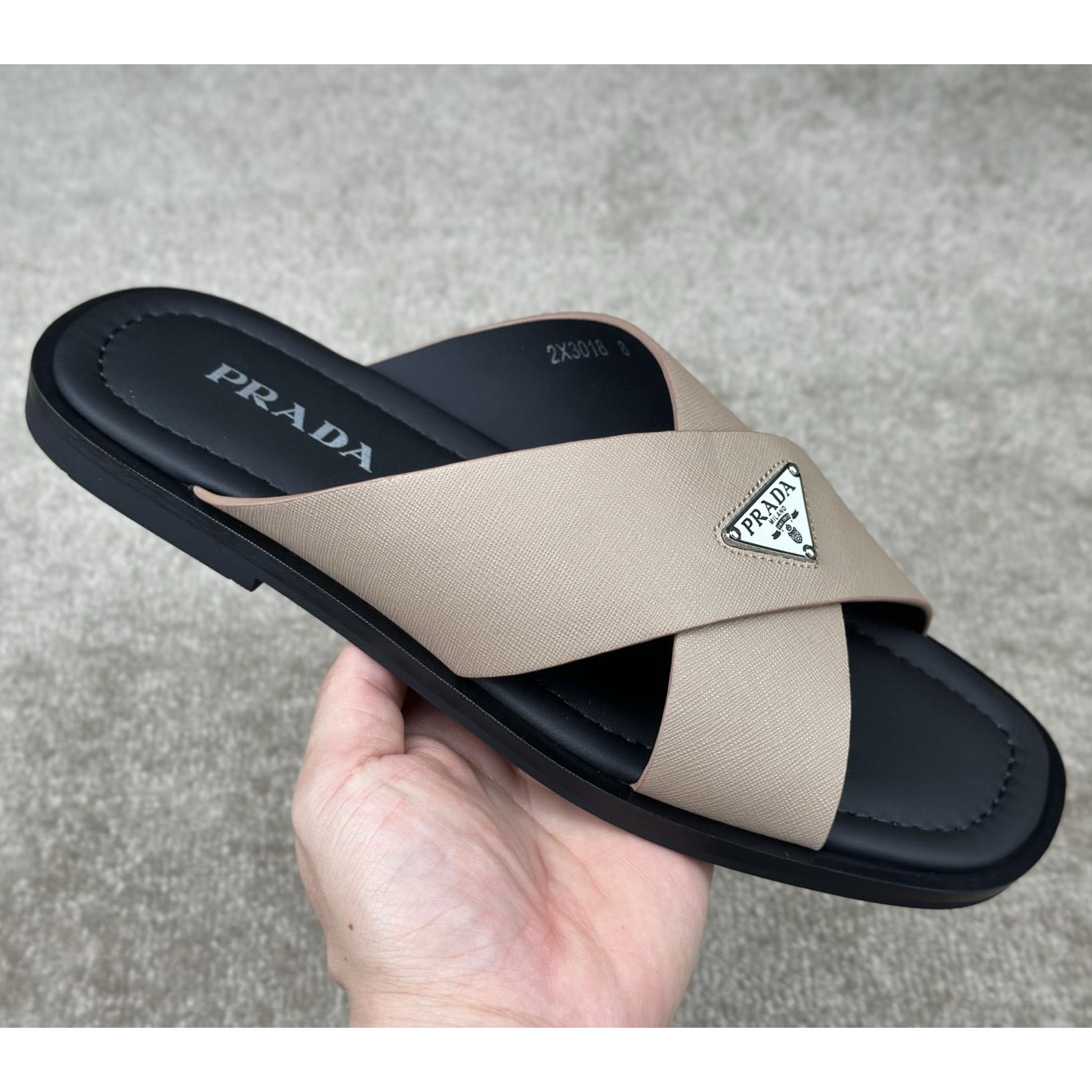 Prada Crisscross Leather Slides - EUR FASHION
