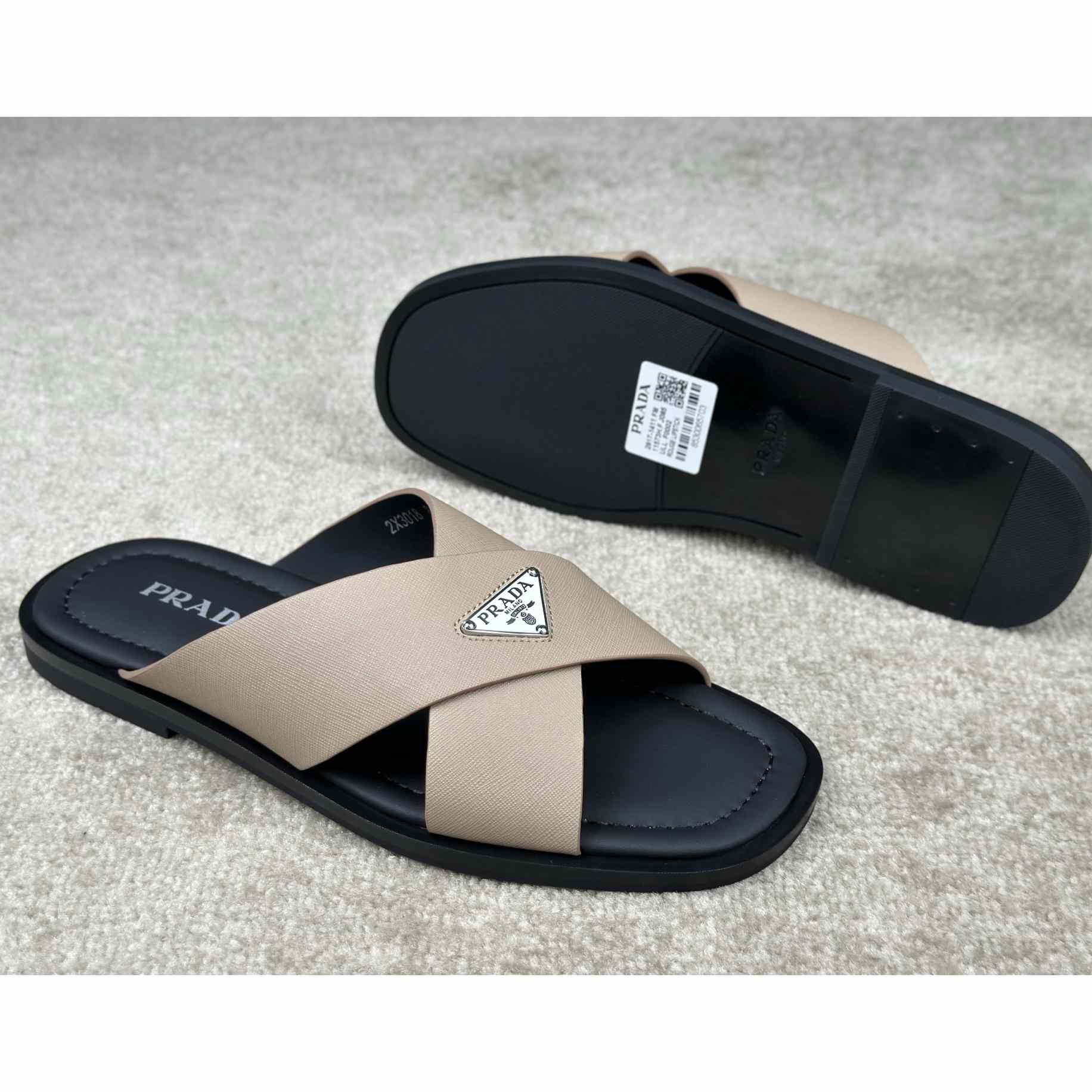 Prada Crisscross Leather Slides - EUR FASHION