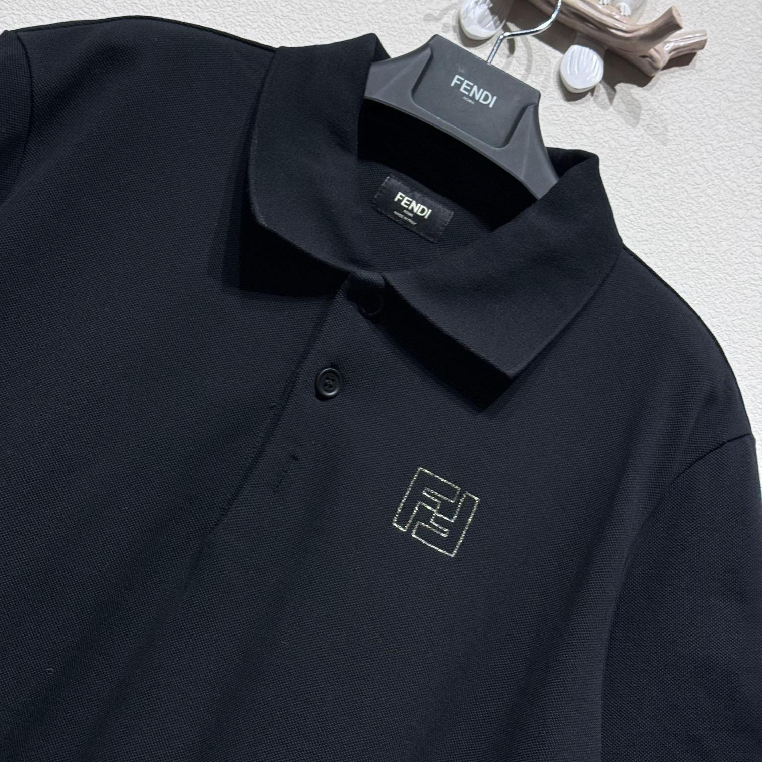 Fendi Black Cotton Polo Shirt - EUR FASHION