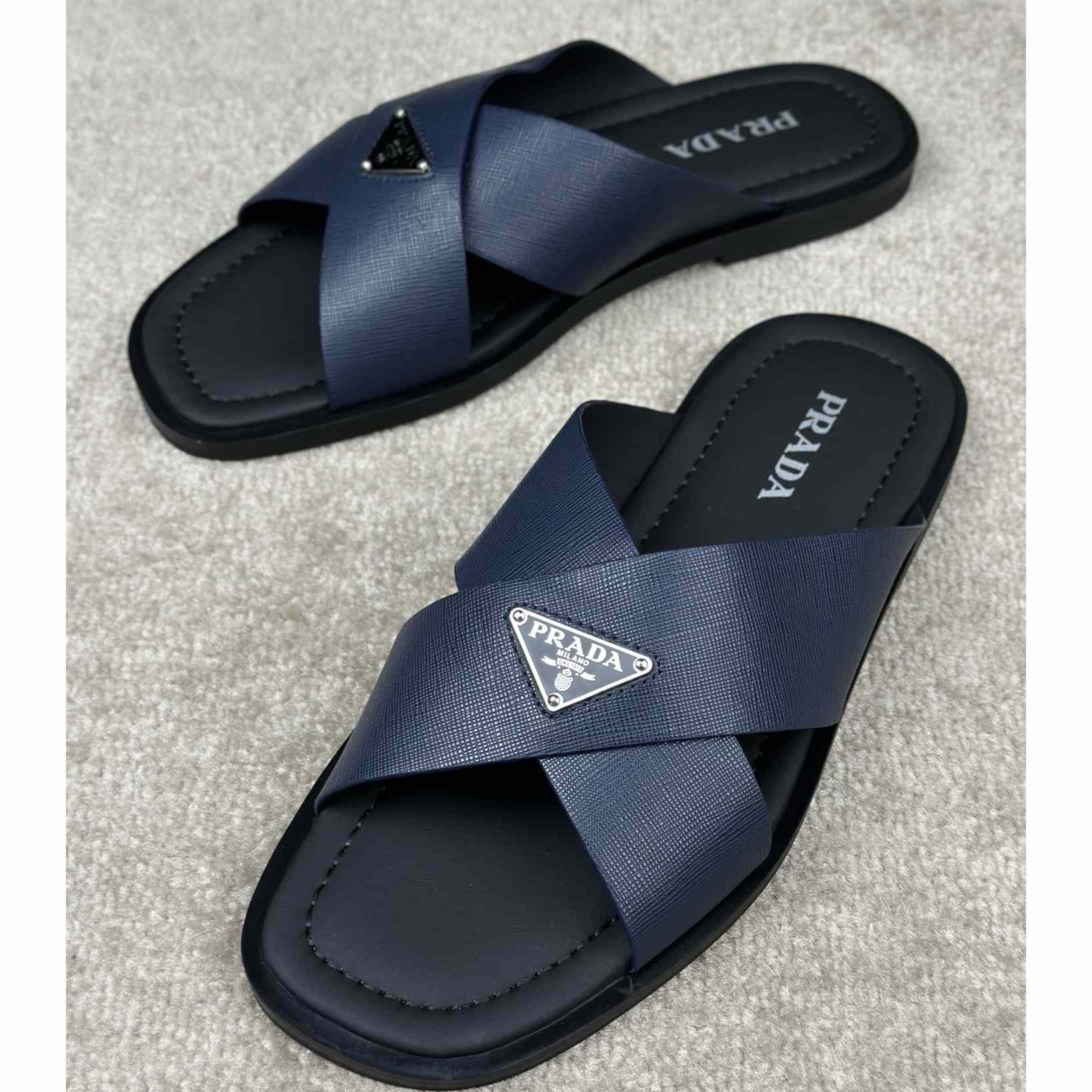 Prada Crisscross Leather Slides - EUR FASHION