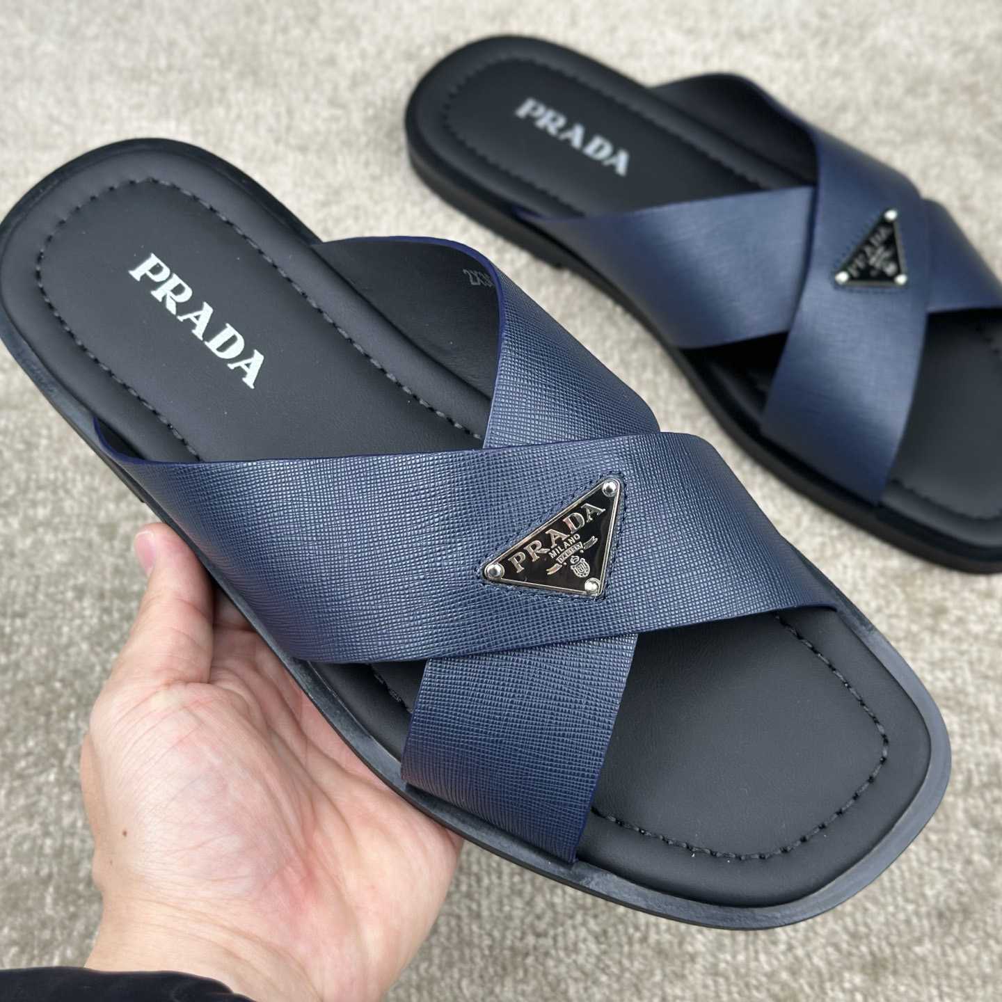 Prada Crisscross Leather Slides - EUR FASHION
