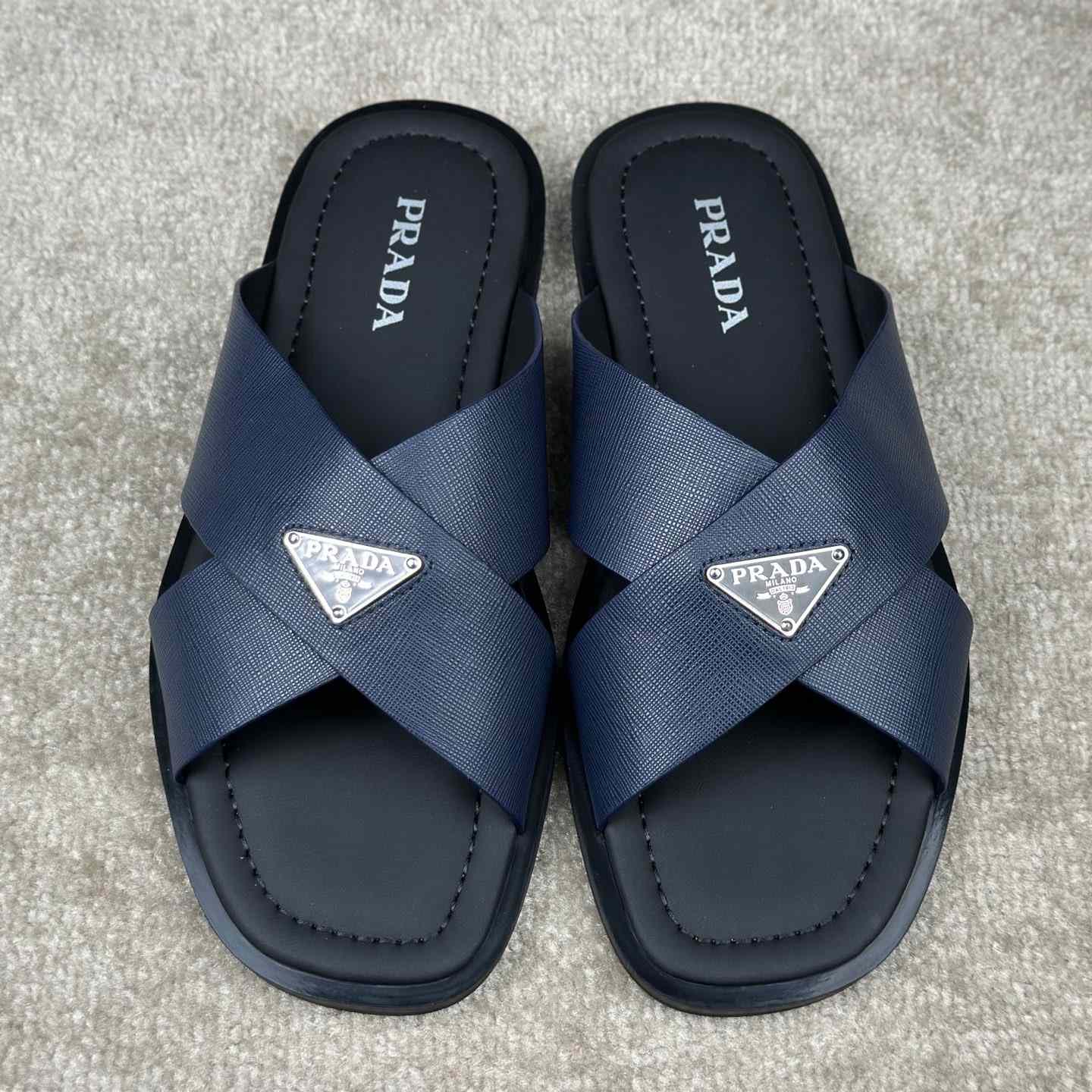 Prada Crisscross Leather Slides - EUR FASHION
