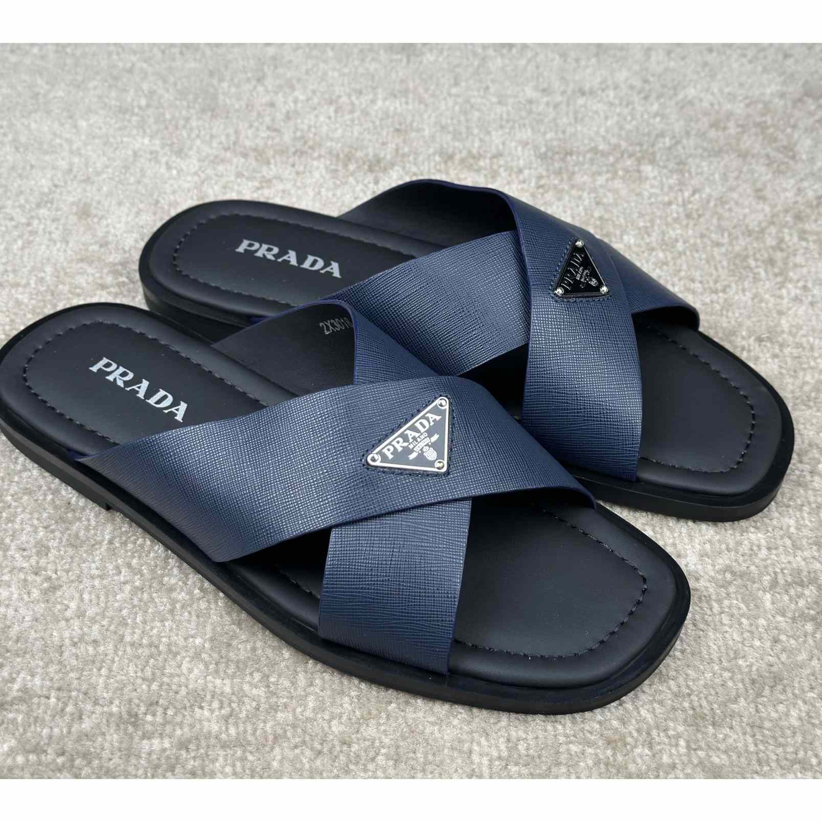 Prada Crisscross Leather Slides - EUR FASHION
