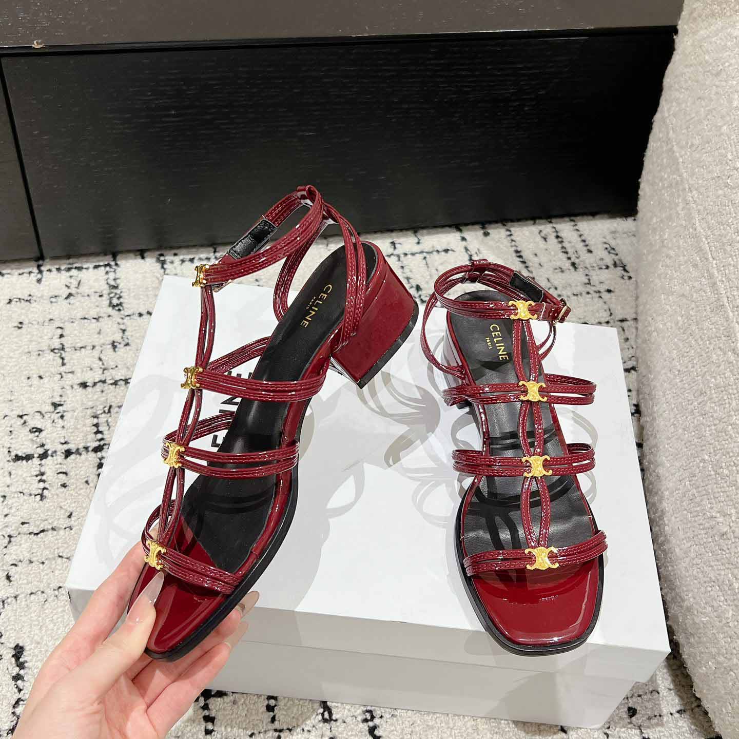 Celine Clemence Multi Triomphe Sandal In Glossy Calfskin - EUR FASHION