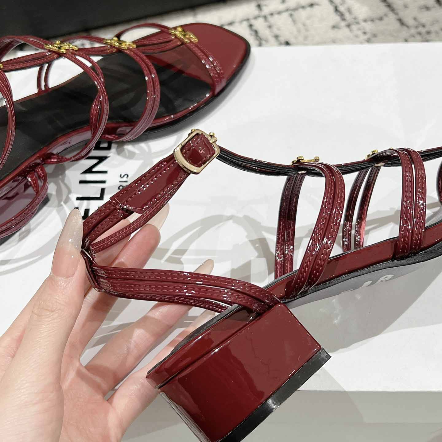 Celine Clemence Multi Triomphe Sandal In Glossy Calfskin - EUR FASHION