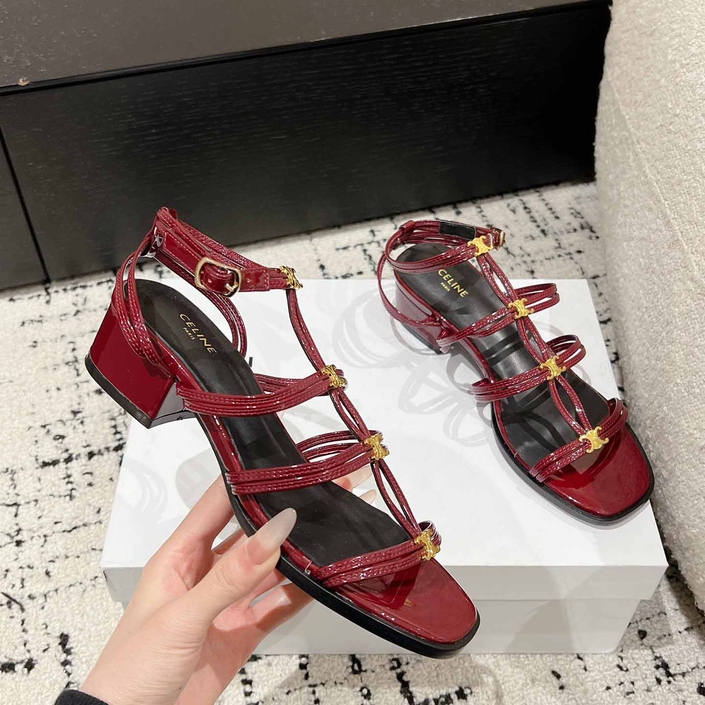 Celine Clemence Multi Triomphe Sandal In Glossy Calfskin - EUR FASHION