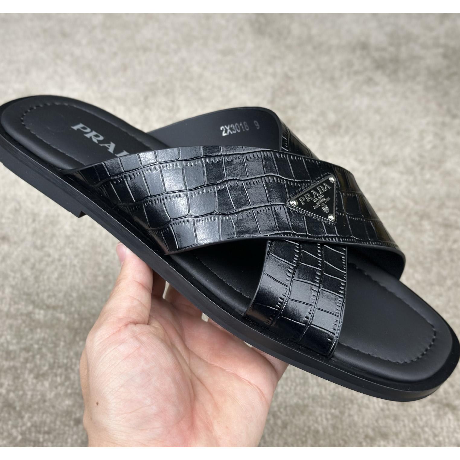 Prada Crisscross Leather Slides - EUR FASHION