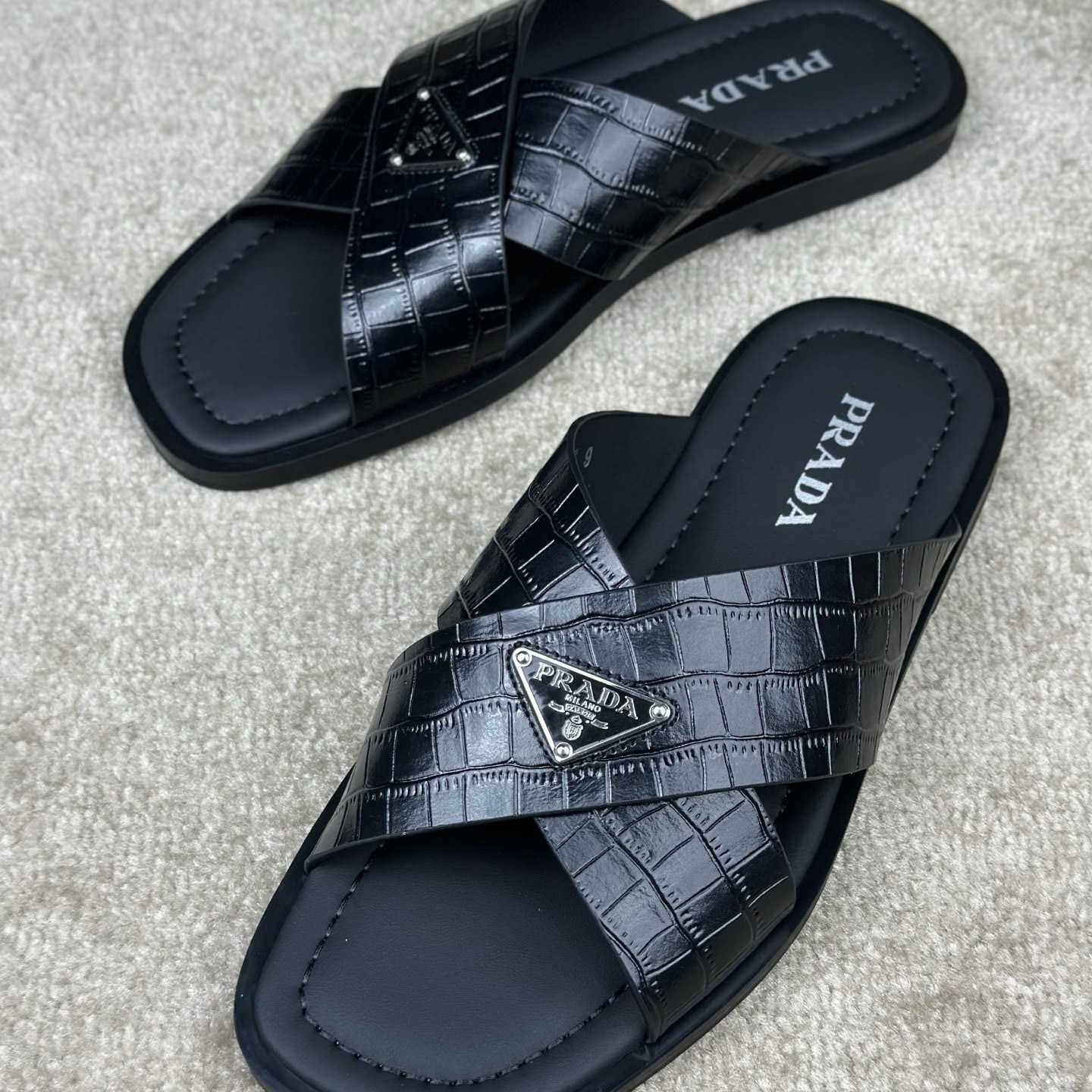 Prada Crisscross Leather Slides - EUR FASHION