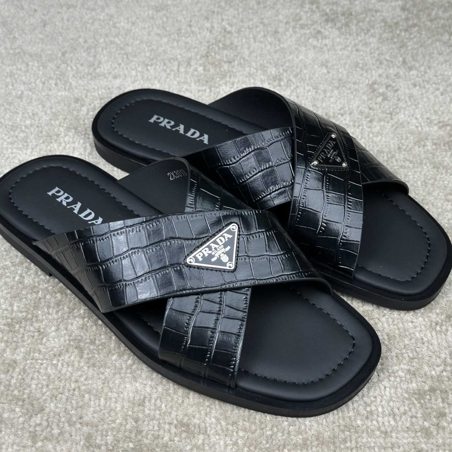 Prada Crisscross Leather Slides - EUR FASHION