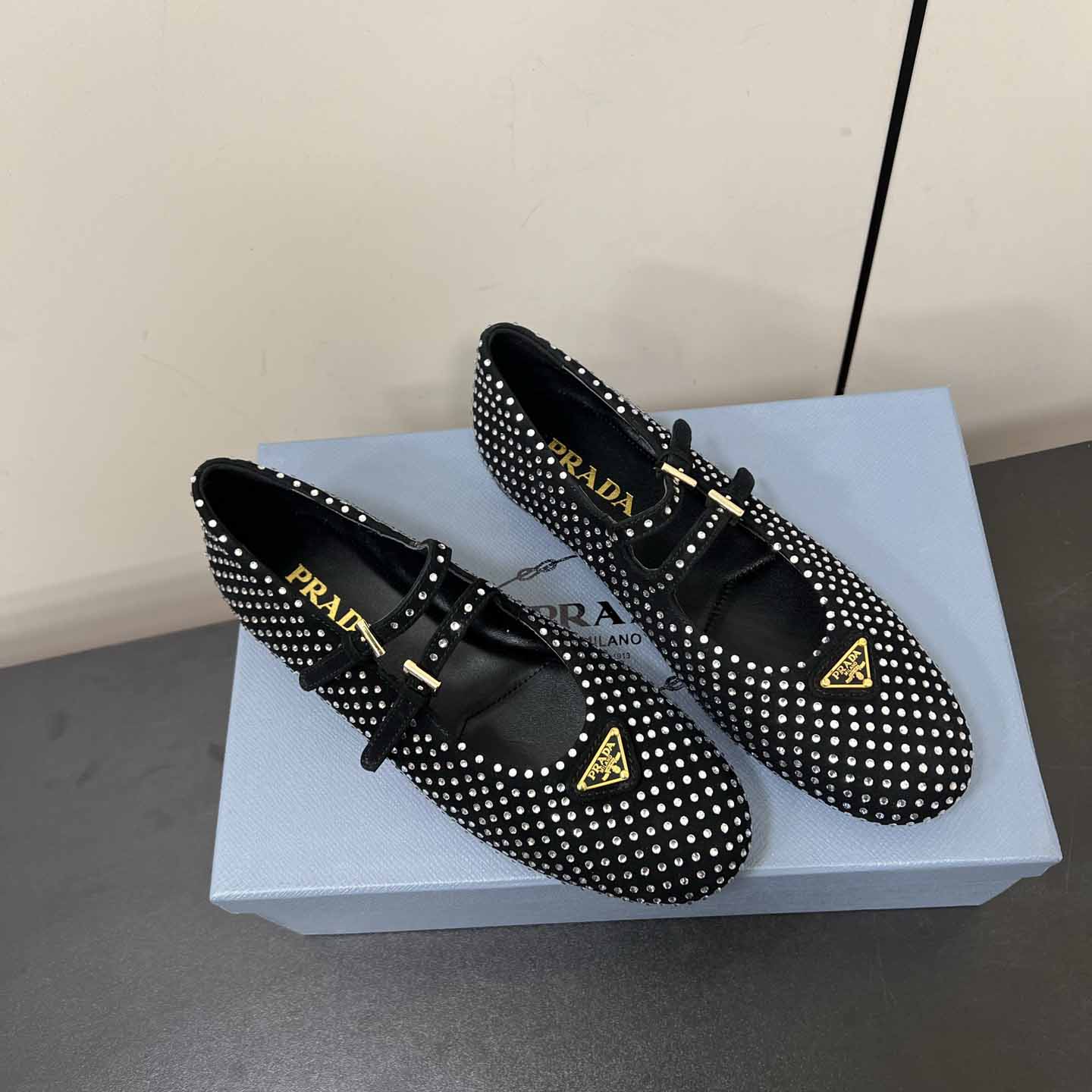 Prada Suede Ballerinas With Crystals - EUR FASHION
