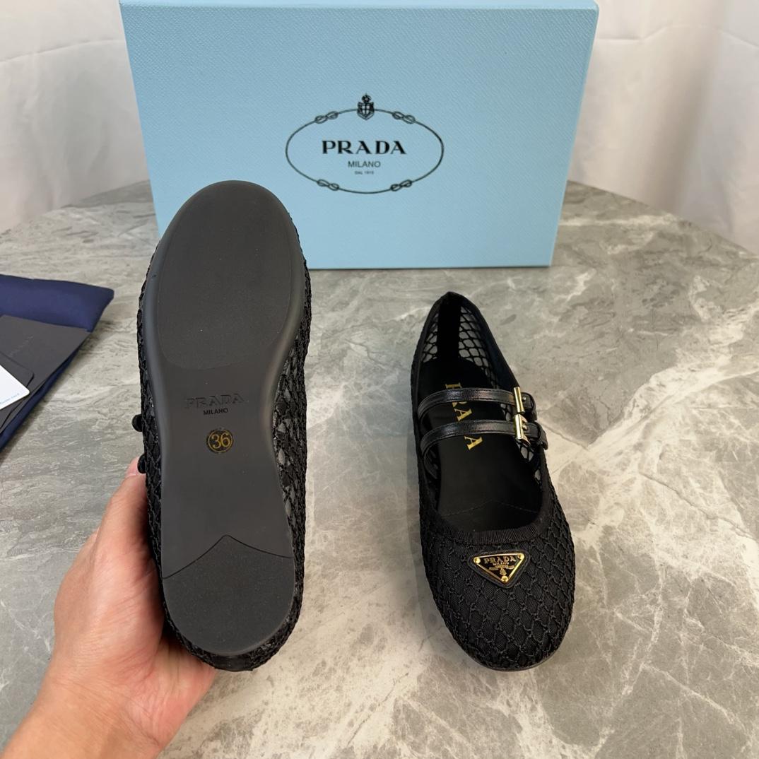 Prada Black Mesh Fabric Ballerinas - EUR FASHION
