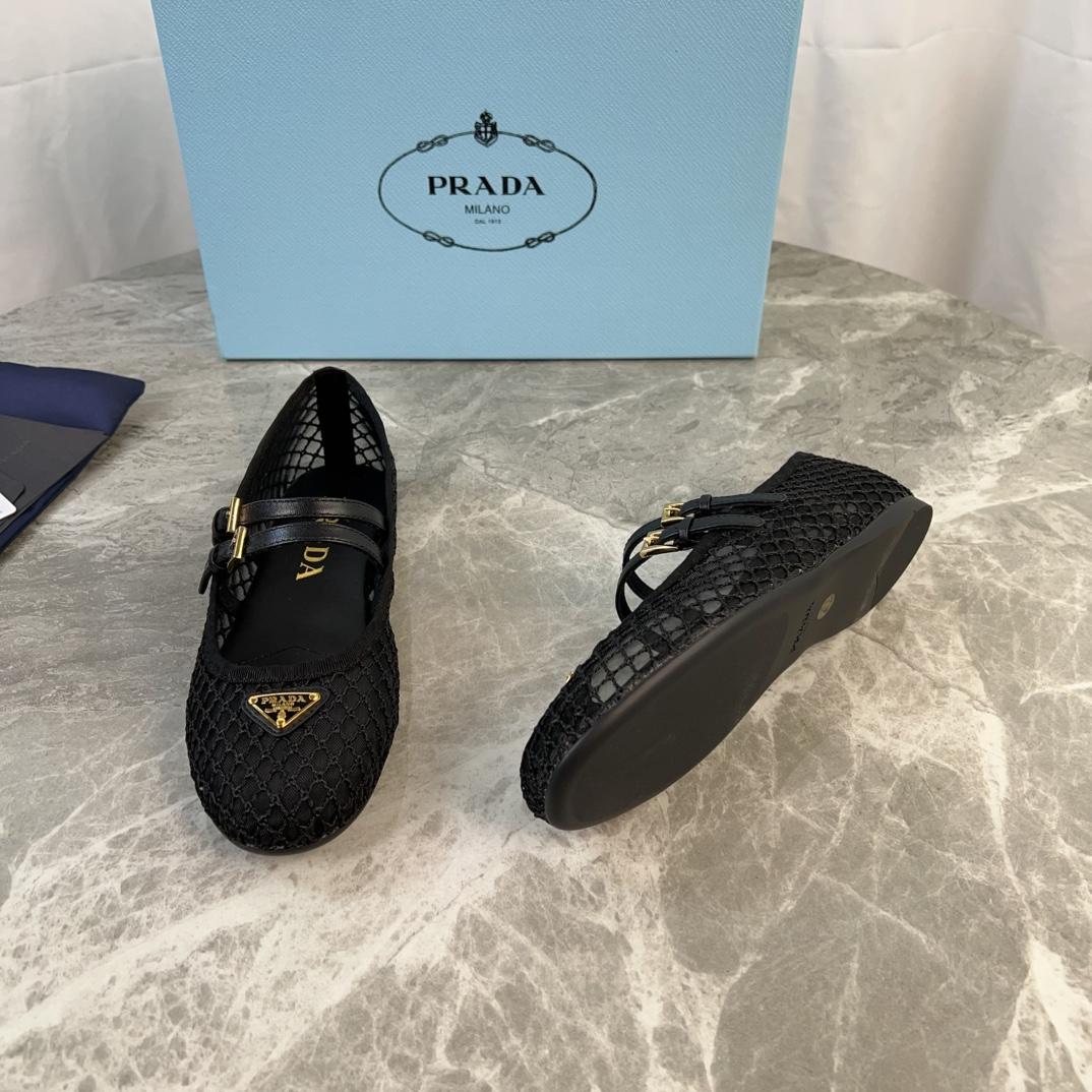 Prada Black Mesh Fabric Ballerinas - EUR FASHION