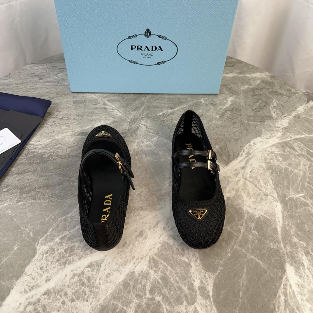 Prada Black Mesh Fabric Ballerinas - EUR FASHION