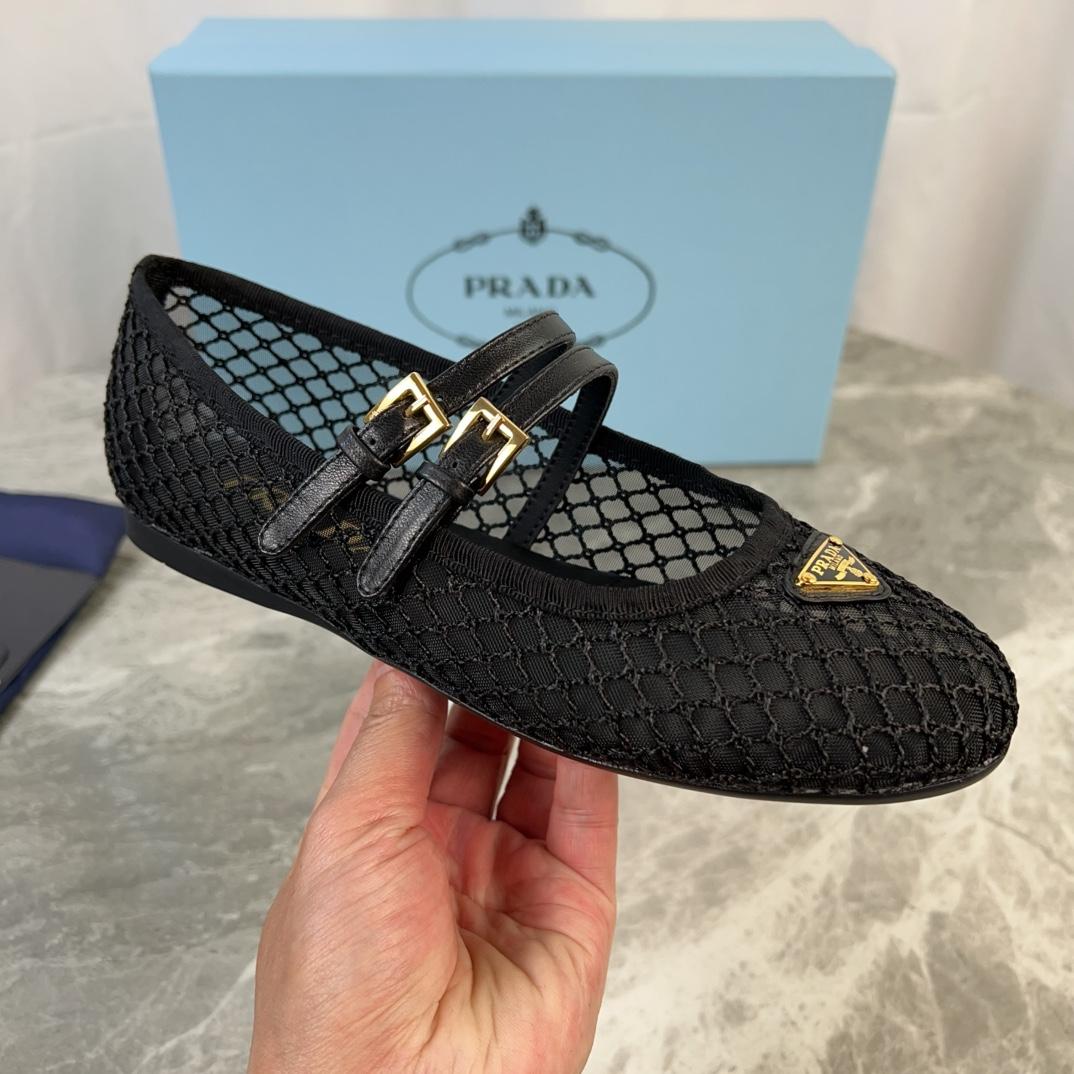 Prada Black Mesh Fabric Ballerinas - EUR FASHION