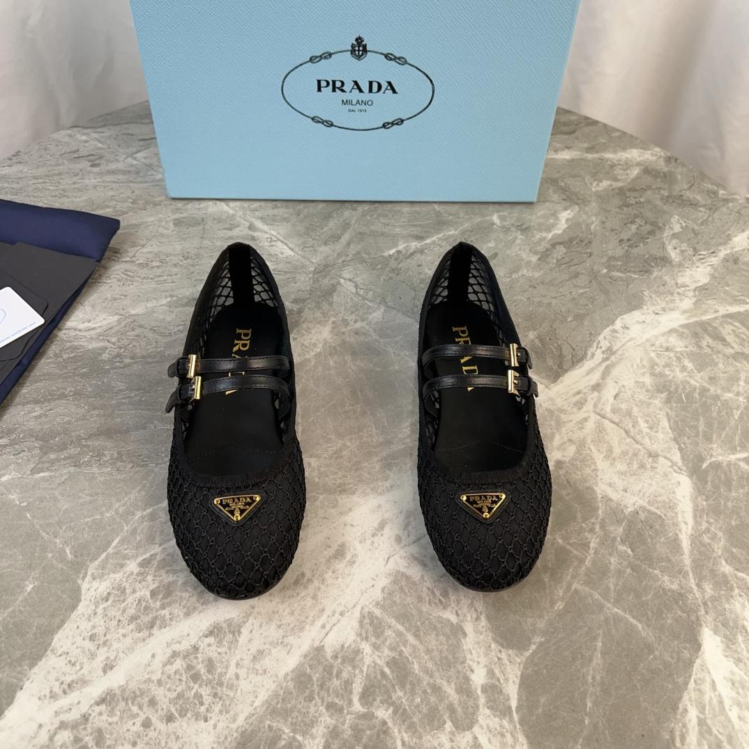Prada Black Mesh Fabric Ballerinas - EUR FASHION