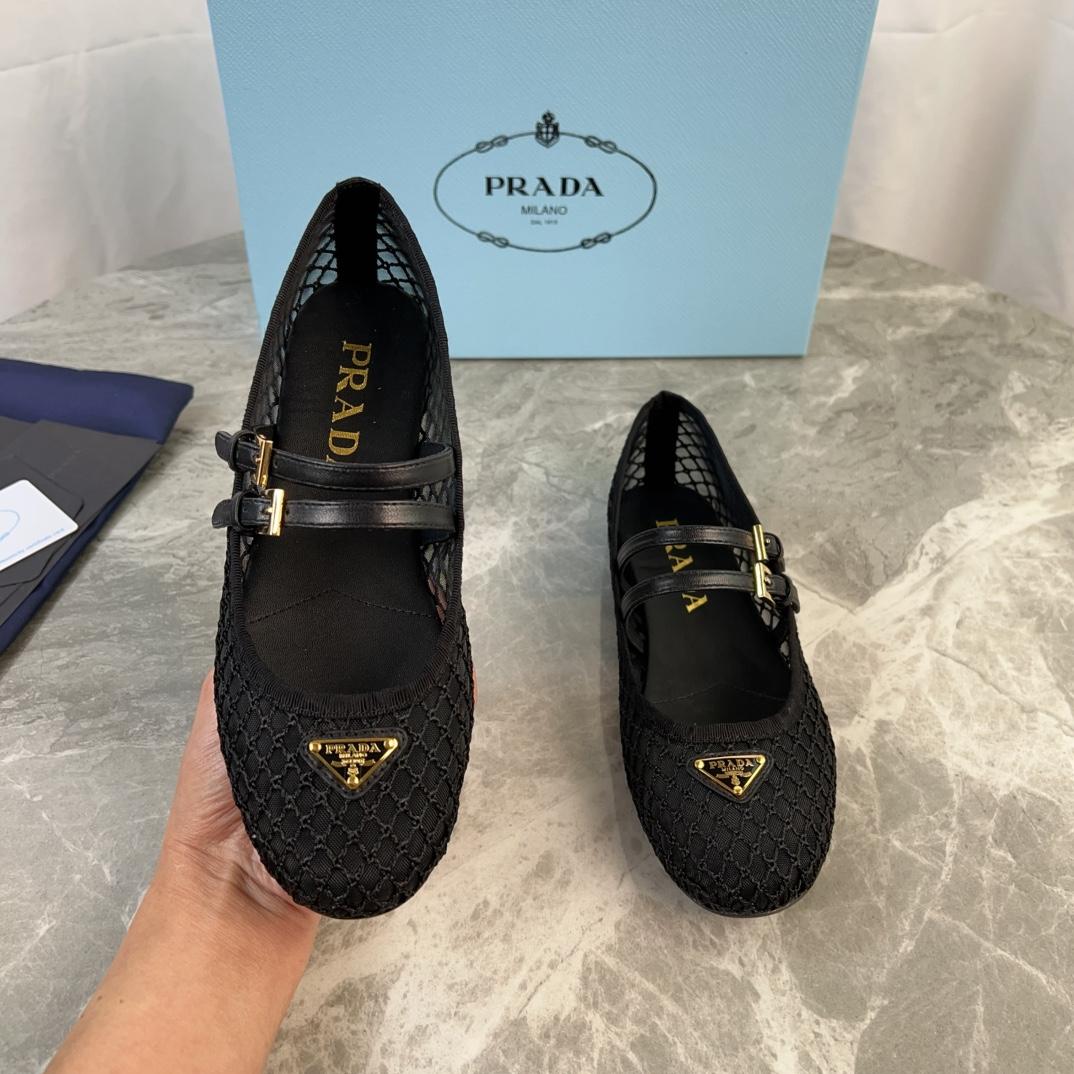 Prada Black Mesh Fabric Ballerinas - EUR FASHION