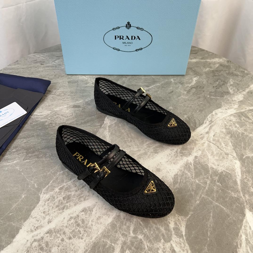 Prada Black Mesh Fabric Ballerinas - EUR FASHION