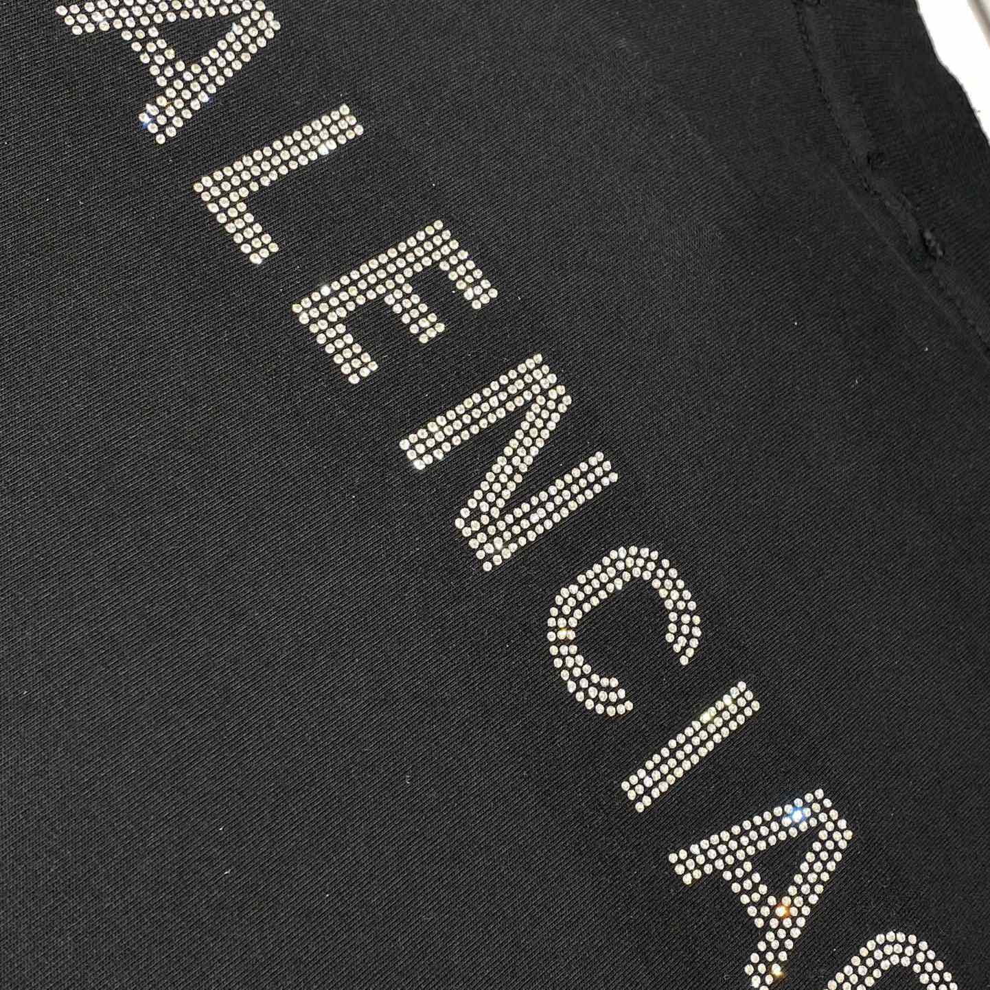 Balenciaga Back Strass Cropped T-Shirt in black - EUR FASHION