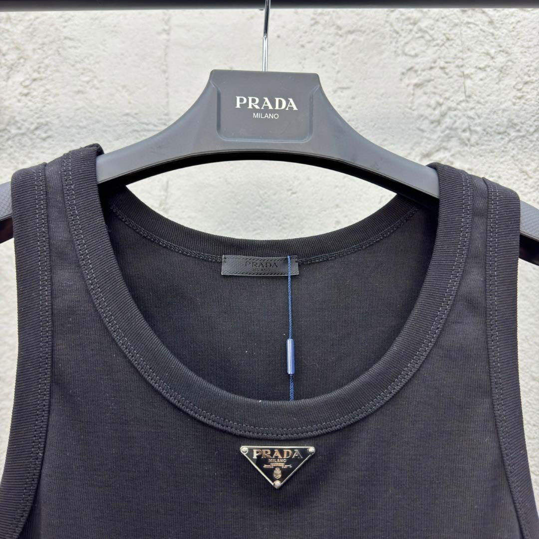 Prada Cotton Tank Top With Enamel Logo - EUR FASHION