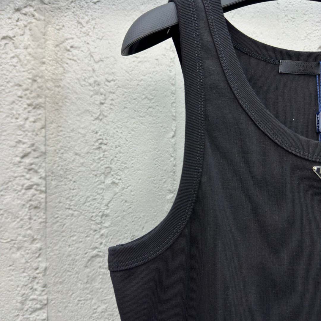 Prada Cotton Tank Top With Enamel Logo - EUR FASHION
