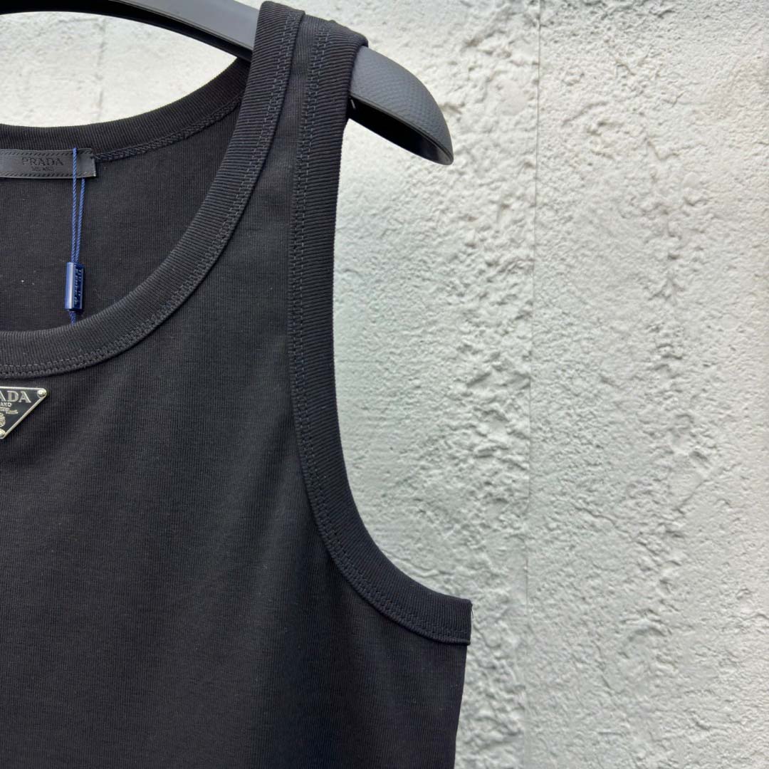 Prada Cotton Tank Top With Enamel Logo - EUR FASHION