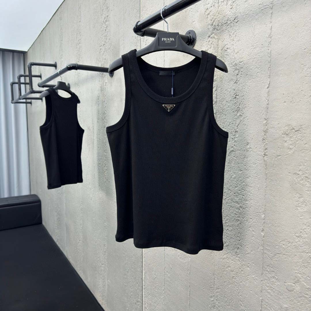 Prada Cotton Tank Top With Enamel Logo - EUR FASHION