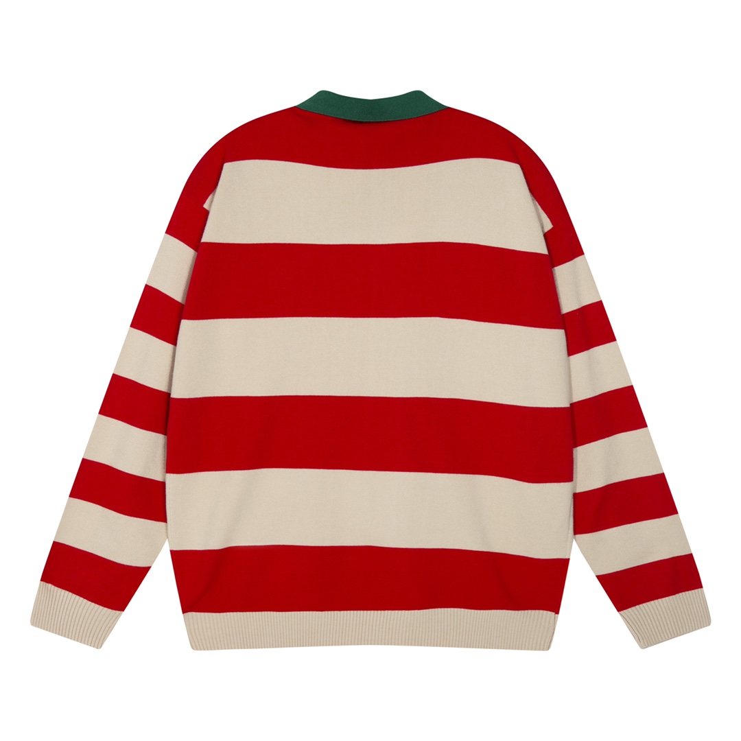 Gucci Logo Embroidered Striped Cotton Half-Placket Sweater - EUR FASHION