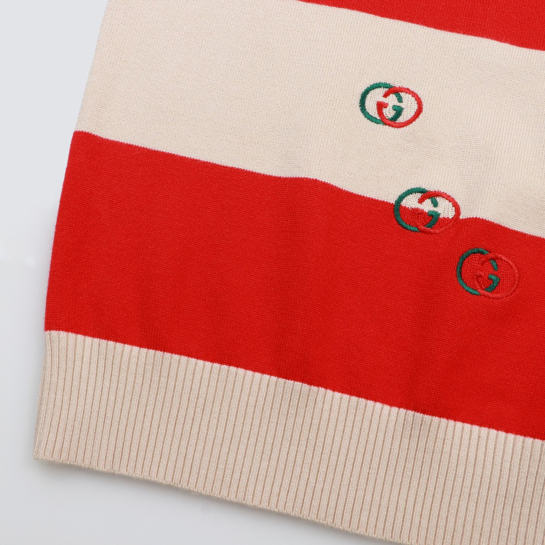 Gucci Logo Embroidered Striped Cotton Half-Placket Sweater - EUR FASHION